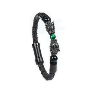 Twin Rhodium Leopard Leather Cz Ball
