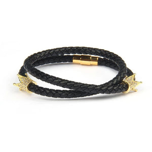 Twin Crown Gold Bracelet CZ Jade Ball