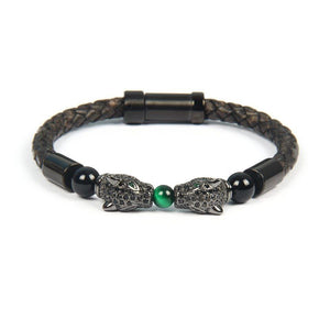 Twin Rhodium Leopard Leather Cz Ball