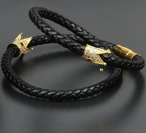 Twin Crown Gold Bracelet CZ Jade Ball