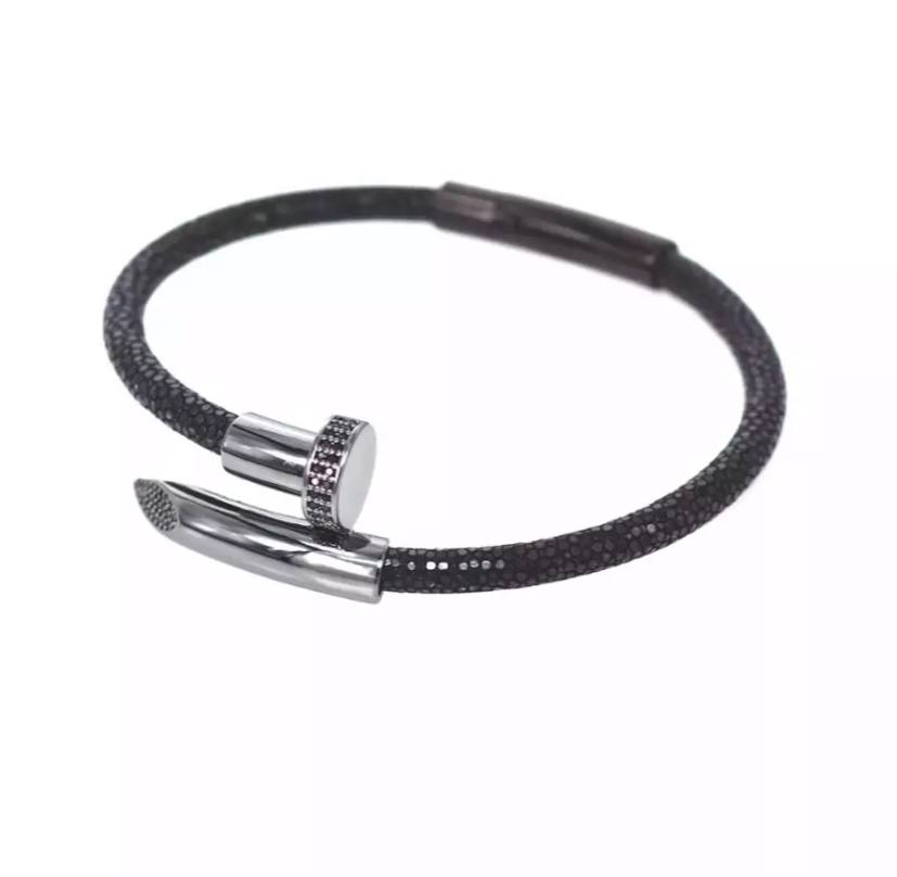 Silver Nail Black Stingray Bracelet