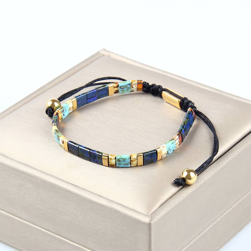 Citrine Quartz & Lapis Lazuli Tila Beads Bracelet